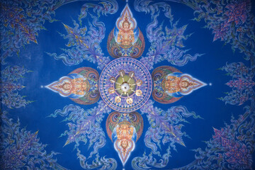 Blue mandala design in buddhist temple
