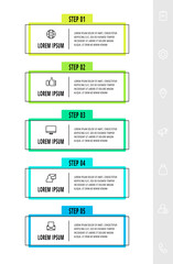 Vector infographics design template with label. Five steps. Modern line concept can be used for diagram, business, web, banner, flow chart, info graph, timeline, content, levels. Data visualization.
