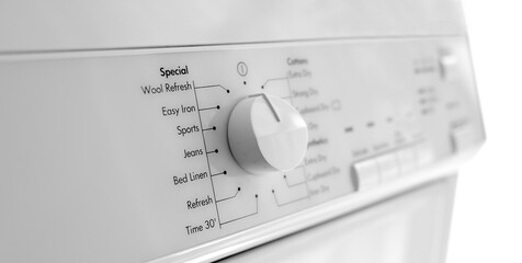 closeup control panel of a tumble dryer