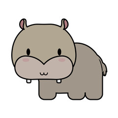cute hippo baby kawaii, line and fill style icon