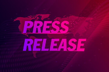 Colourful and Gradient Press Release Media Abstract Background Concept. Gradient Text and colorful texture with World Map
