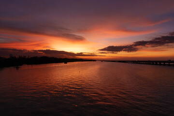 Fototapeta na wymiar Beautiful Sunset Scene with Sea in Thailand