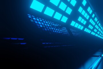 Obraz premium empty dark interior room with glowing triangle 3D Rendering Illustration 