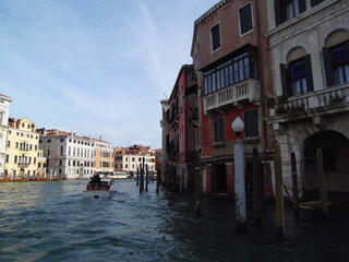 venice, veneto, italy, september, 26.th, 2014, boats and gondolas at the canale grande,