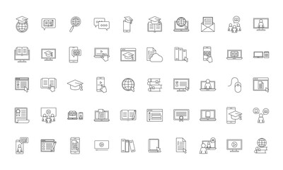 silhouette style icon set design, Education online and elearning theme Vector illustration