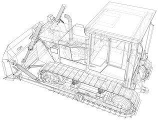 Powerful hydraulic bulldozer. Wire-frame. Vehicle Vector Illustration transport. The layers of visible and invisible lines are separated. EPS10 format.