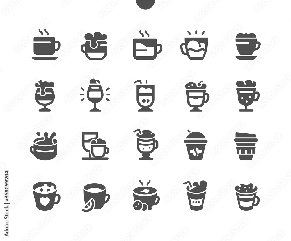 Poster coffee types well-crafted pixel perfect vector solid icons 30 2x grid for web graphics and apps. sim