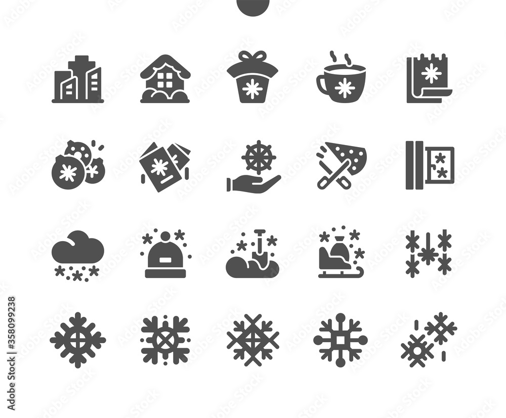 Poster snowflakes well-crafted pixel perfect vector solid icons 30 2x grid for web graphics and apps. simpl