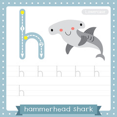 Letter H lowercase tracing practice worksheet. Happy Hammerhead Shark