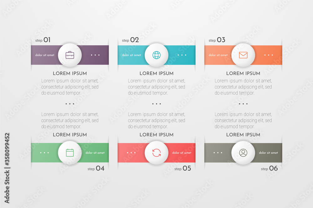 Poster infographic concept design with 6 options, steps or processes. can be used for workflow layout, annu