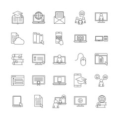 silhouette style icon set design, Education online and elearning theme Vector illustration