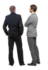 Back view of two business man in suit.