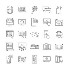 silhouette style icon set design, Education online and elearning theme Vector illustration