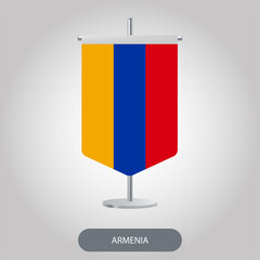 Armenia vertical table flag on light grey background. Armenia vertical desk flag isolated on grey background.
