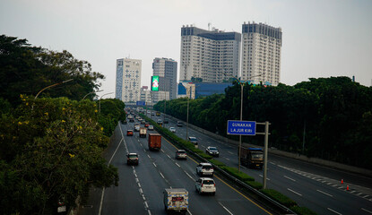 The atmosphere of traffic on the Jakarta toll road, 13 June 2020.
