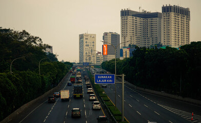 The atmosphere of traffic on the Jakarta toll road, 13 June 2020.