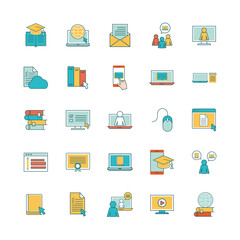 line and fill style icon set design, Education online and elearning theme Vector illustration