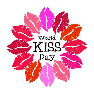 World kiss day. A flower made from the prints of women's lips, different shades of lipstick.  