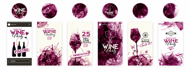 Banner and circle templates for social media stories, designs for wine events.