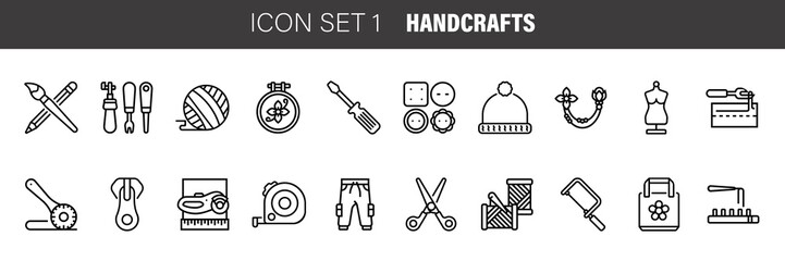 Flat thin line icons set. Vector collection of handcrafts . Isolated on white background.