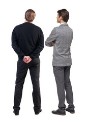 Back view of two business man in suit.