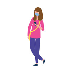Woman with medical mask and smartphone vector design