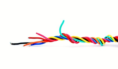 Multicolored computer cable isolated on white background