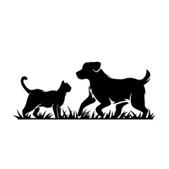 Vector silhouette of a dog and cat