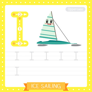 Letter I uppercase tracing practice worksheet. Ice Sailing
