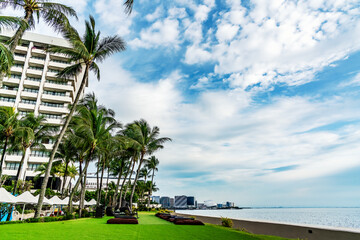 Blue skies along the coast of Pasay over the Manila Bay in the Philippines.