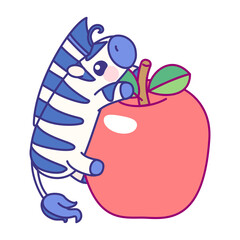 vector flat striped baby zebra on apple