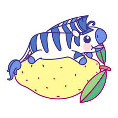 vector flat striped baby zebra on lemon