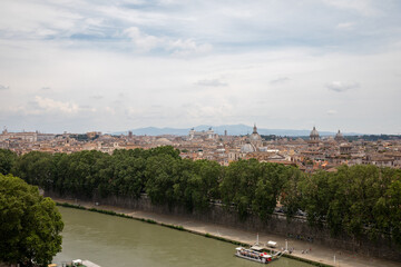 Fototapeta premium Panoramic view on the city of Rome and river Tiber in Rome and river Tiber