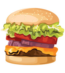Burger isolated on white background. Fast food in cartoon style.