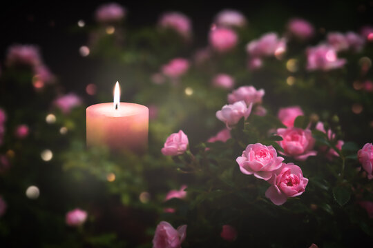 trauer blumen kerze Stock Photo
