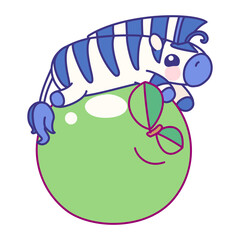 vector flat striped baby zebra on apple