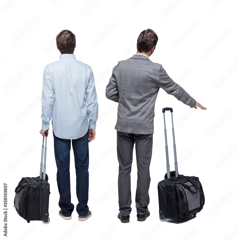 Poster Back view of two business men in suit pointing.