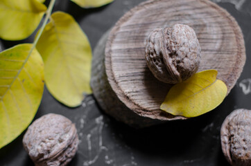 walnuts on a black background