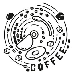 Cup of Coffee and ingredients in swirling motion