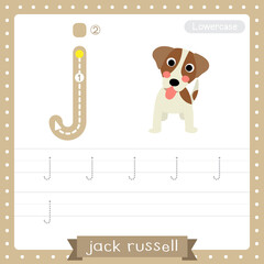 Letter J lowercase tracing practice worksheet of Jack Russell