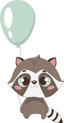 Fototapeta premium Cute cartoon raccon character. Air balloon illustration.