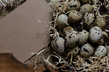 Obraz premium background for writing recipes and quail eggs menu