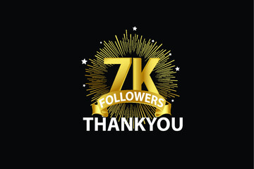 7K,7000 Followers anniversary, minimalist logo years, jubilee, greeting card. invitation. Sign Ribbon Gold space vector illustration on black background - Vector