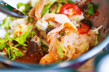 Close up of Mung Bean Noodle Spicy Salad thai street food market