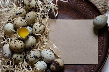 background for writing recipes and quail eggs menu
