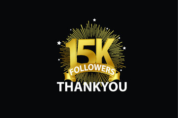 Naklejka premium 15K,15.000 Followers anniversary, minimalist logo years, jubilee, greeting card. invitation. Sign Ribbon Gold space vector illustration on black background - Vector