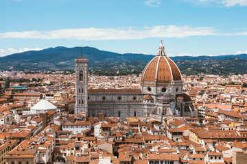 Aerial panoramic view of Florence city and Cattedrale di Santa Maria del Fiore