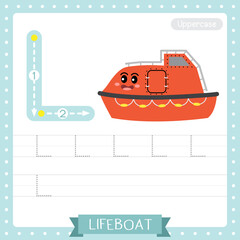 Letter L uppercase tracing practice worksheet of Lifeboat