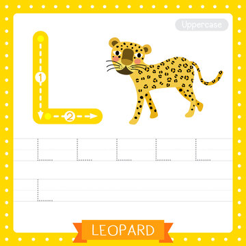 Letter L uppercase tracing practice worksheet of Walking Leopard