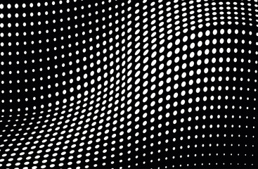 Halfton black and white wave. Chaotic texture of dots